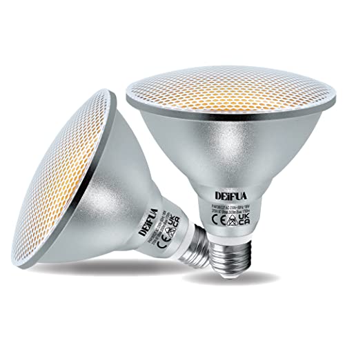 DEIFUA E27 PAR38 LED Lampe Warmweiß 18W 2000 Lumen Ersetzt 120W Halogen Leuchtmittel, 2er-Pack, Strahler Flimmerfrei 2700K, Reflektorlampen IP65 Abstrahlwinkel 60° Spot Birnen, Nicht Dimmbar von DEIFUA