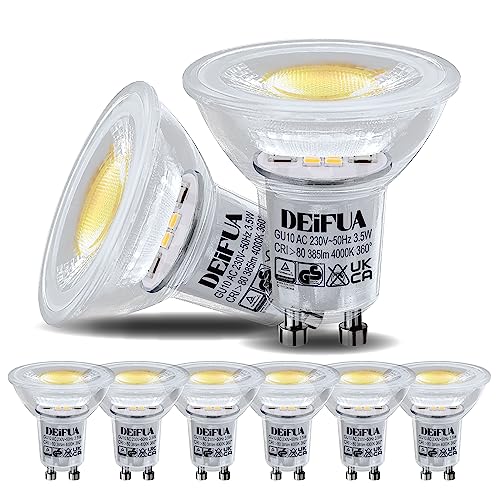 DEIFUA GU10 LED Lampe Neutralweiss 4000K 3.5W 385 Lumen Ersetzt 50W Halogen Leuchtmittel, 6er Pack, Nicht Dimmbar Reflektorlampen, Flimmerfrei Strahler, Abstrahlwinkel 360° Birnen, 38° Spot von DEIFUA