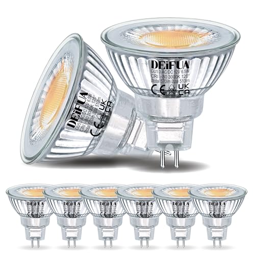 DEIFUA GU5.3 LED Lampe Warmweiß 570 Lumen 6,5W Ersetzt 50W MR16 Halogen Glühbirne, 6er-Pack, AC/DC 12V Flimmerfrei Leuchtmittel, 3000K Strahler, 38°-Abstrahlwinkel Spot, Nicht Dimmbar Reflektorlampe von DEIFUA