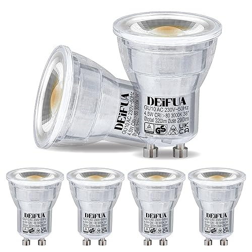 DEIFUA Mini GU10 LED Lampe Warmweiss 3000K 4,5W 320 Lumen Ersetzt 35W Halogen Leuchtmittel, 4er-Pack, Nicht Dimmbar MR11 Reflektorlampen, Flimmerfrei Strahler, Abstrahlwinkel 38° Spot Birnen von DEIFUA