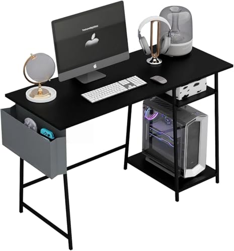 DEILALY Computertisch, 80 cm Gaming-Tisch, Laptoptisch, Schreibtisch mit Metallrahmen, Holz mit schwebenden Ablagen, für Schlafzimmer, Wohnzimmer, Schwarz DEILALY Computertisch, 80 cm Gaming-Tisch, Laptoptisch, Schreibtisch mit Metallrahmen, Holz mit schwebenden Ablagen, für Schlafzimmer, Wohnzimmer, Schwarz von DEILALY