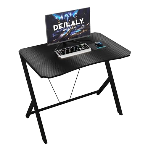 DEILALY Gaming-Schreibtisch 90CM Kleiner Computertisch Büro Tisch Schreibtisch Arbeitsplatz PC-Tisch Oberfläche mit Karbonfaser-Effekt Karbonstahlbein Wohnung Eckschreibtisch Schwarz von DEILALY