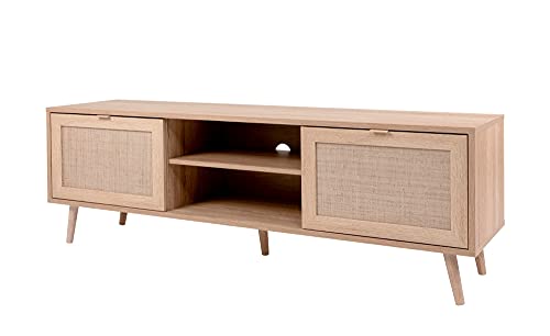 DEINE TANTE EMMA 003047 Bali 56A Sonoma Eiche/Geflecht Rafia HiFi Kommode Lowboard Fernseher Sideboard ca. 150 x 52 x 40 cm von DEINE TANTE EMMA