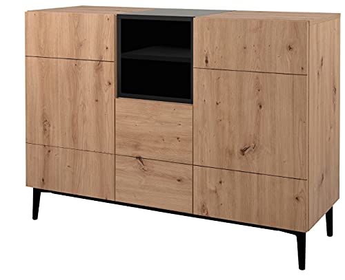 DEINE TANTE EMMA 003053 NOLA 01B Artisan Eiche Nb. / schwarz Kommode Sideboard Beistellkommode grifflos 120 x 90 x 40 cm von DEINE TANTE EMMA