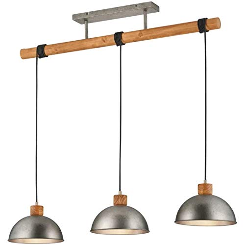 Trio Leuchten Pendelleuchte Delhi 303400367, Metall Nickel matt antik, Balken Holz, exkl. 3x E27 von Trio Leuchten