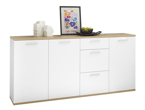 44-251-V6 Kommode BC 1035 Sideboard mit 3 Schubladen Weiß / Artisan Eiche Nb. ca. 180 x 86 x 38 cm von DEINE TANTE EMMA