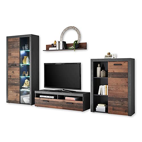 JONES Vintage Wohnwand Komplett-Set in Old Wood Optik, Betonoxid - Retro Schrankwand für Ihr Wohnzimmer - 320 x 190 x 40 cm (B/H/T) JONES Vintage Wohnwand Komplett-Set in Old Wood Optik, Betonoxid - Retro Schrankwand für Ihr Wohnzimmer - 320 x 190 x 40 cm (B/H/T) von Stella Trading