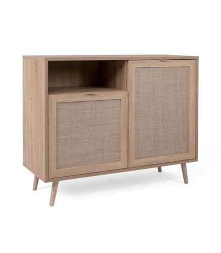 DEINE TANTE EMMA 003040 Bali 01A Sonoma Eiche/Geflecht Rafia Dekor Kommode Beistellkommode Sideboard von DEINE TANTE EMMA