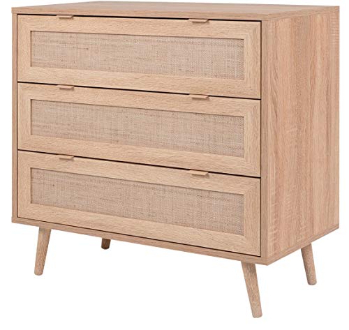 DEINE TANTE EMMA 003041 Bali 03A Sonoma Eiche/Geflecht Rafia Kommode Beistellkommode Schubladenkommode ca. 80 x 80 x 40 cm von DEINE TANTE EMMA