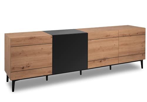 DEINE TANTE EMMA 003057 NOLA 57A Artisan Eiche Nb. / schwarz Lowboard HiFi Kommode Fernseher grifflos 200 x 65 x 42 cm von DEINE TANTE EMMA