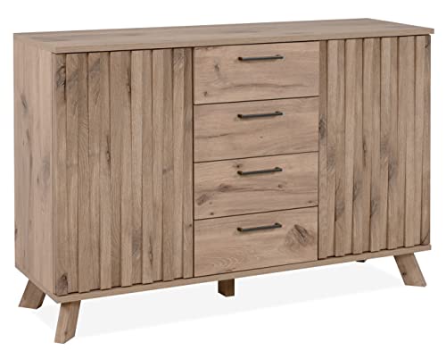 DEINE TANTE EMMA 003450 Kommode Wellington 01B Schweden Eiche 3D Reliefoptik Push-to-Open ca. 125 x 85 x 40 cm von DEINE TANTE EMMA