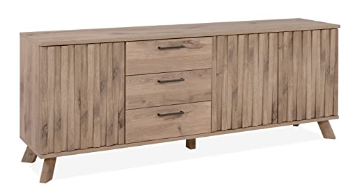 DEINE TANTE EMMA 003455 Kommode Wellington 57A Sideboard Schweden Eiche 3D Reliefoptik Push-to-Open ca. 175 x 68 x 40 cm von DEINE TANTE EMMA