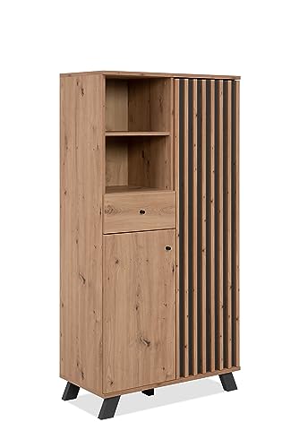 DEINE TANTE EMMA 003528 Kommode Medan 53A Highboard Vitrine Artisan Eiche Nb. / Anthrazit Lamellen ca. 80 x 156 x 40 cm von DEINE TANTE EMMA
