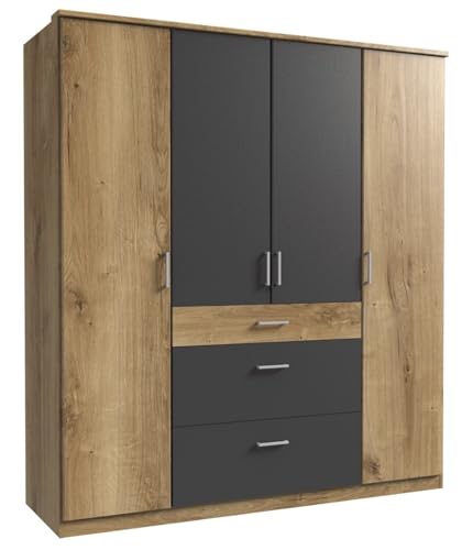 DEINE TANTE EMMA 179626 Kleiderschrank Click 4türig Planken Eiche Nb. / Anthrazit Stauraumschrank Jugendzimmerschrank ca. 181 cm von DEINE TANTE EMMA