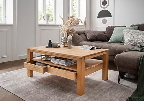DEINE TANTE EMMA 2134 Couchtisch Bora Wohnzimmertisch mit 2 Schubladen Eiche massiv ca. 110 x 48 x 70 cm von DEINE TANTE EMMA