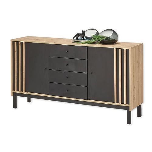 DEINE TANTE EMMA 44-291-V2 VOLANO Artisan Eiche Nb. / Schwarz Kommode Beistellkommode Sideboard ca. 155 x 84 x 39 cm von Stella Trading