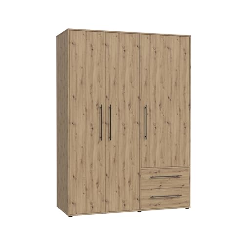 FORTE Jupiter Schrank 140 150, Kleiderschrank, Drehtürenschrank, 3-türig, mit 2 Schubladen und Einlegeböden, Holz Dekor: Artisan Eiche, 145 cm breit x 59 cm tief x 200 cm hoch FORTE Jupiter Schrank 140 150, Kleiderschrank, Drehtürenschrank, 3-türig, mit 2 Schubladen und Einlegeböden, Holz Dekor: Artisan Eiche, 145 cm breit x 59 cm tief x 200 cm hoch von Forte
