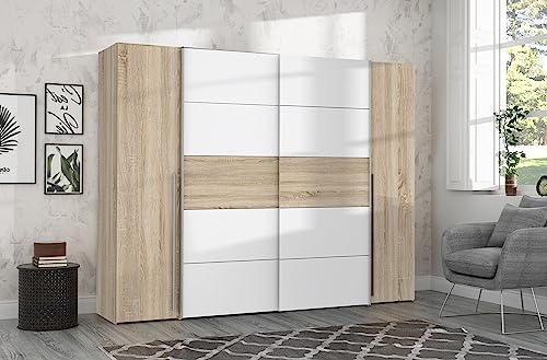 FORTE NARAGO Kleiderschrank, Holzwerkstoff, Eiche Sonoma Sägerau Nachbildung mit Weiß, B x H x T: 270,3 x 210,5 x 61,2 cm von Forte