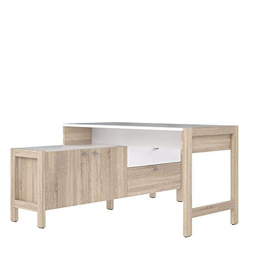 FORTE HOYVIK Schreibtisch mit 3 Türen und 1 Schublade, Holzwerkstoff, Sonoma Eiche / Weiß, 170.6 x 77.4 x 138.2 cm von Forte
