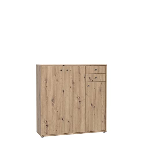 FORTE TEMPRA 2 Kommode mit 3 Türen und 2 Schubladen, Holzwerkstoff, Artisan Eiche Dekor, (B x H x T) 108,8 x 111,1 x 34,8 cm von Forte