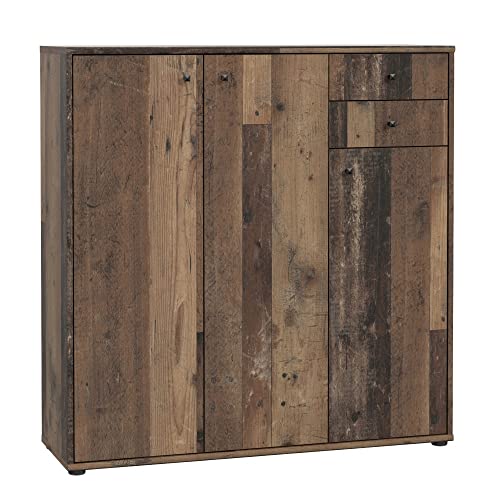 FORTE TEMPRA 2 Kommode mit 3 Türen und 2 Schubladen, Holzwerkstoff, Old – Wood Vintage Dekor, (B x H x T) 108,8 x 111,1 x 34,8 cm von Forte