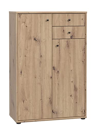 FORTE TEMPRA 2 Kommode mit 2 Türen und 2 Schubladen, Holzwerkstoff, Artisan Eiche Dekor, (B x H x T) 73,7 x 111,1 x 34,8 cm von Forte