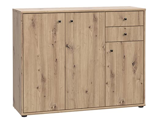 FORTE TEMPRA 2 Kommode mit 3 Türen und 2 Schubladen, Holzwerkstoff, Artisan Eiche Dekor, (B x H x T) 108,8 x 85,5 x 34,8 cm von Forte