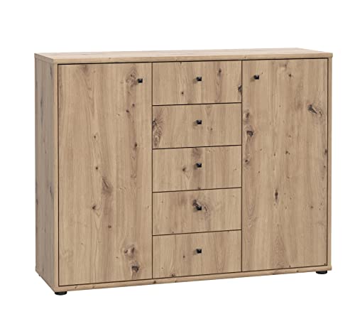 FORTE TEMPRA 2 Kommode mit 2 Türen und 5 Schubladen, Holzwerkstoff, Artisan Eiche Dekor, (B x H x T) 108,8 x 85,5 x 34,8 cm von Forte