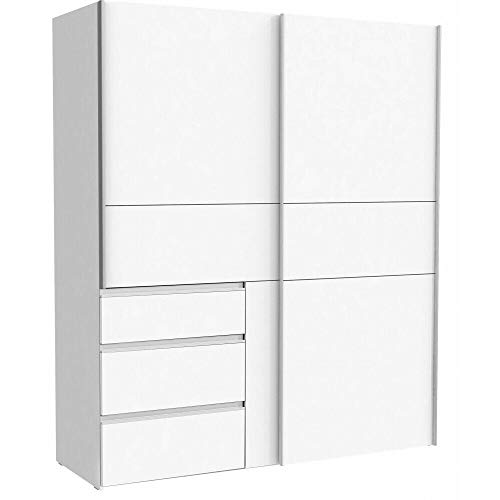 FORTE WINN 2 Schrank, weißer Kleiderschrank, Schlafzimmerschrank, Schwebetürenschrank Weiß mit Schubladen, 170 cm breit x 200 cm hoch x 61,2 cm tief von Forte