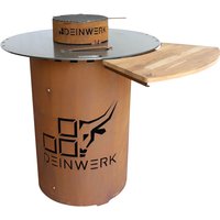 Grillfass-Set Grilltonne aus Corten mit Plancha, Grillrost, Wok-Aufsatz und Anstecktisch - Deinwerk von DEINWERK