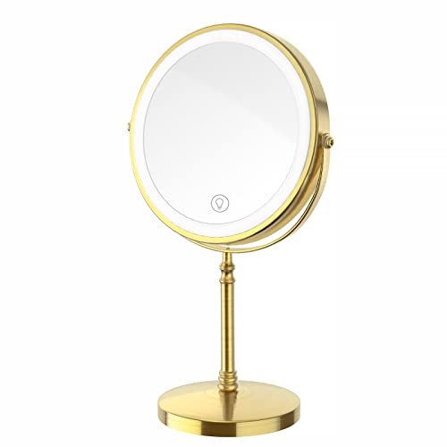 DEIOVWXS LED beleuchteter Schminkspiegel, doppelseitiger Schminkspiegel mit Ständer, gebürstete Bronze von DEIOVWXS
