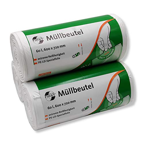 3 Rollen à 50 Stück DEISS FIRST PLUS Müllbeutel 60 Liter weiß von DEISS FIRST