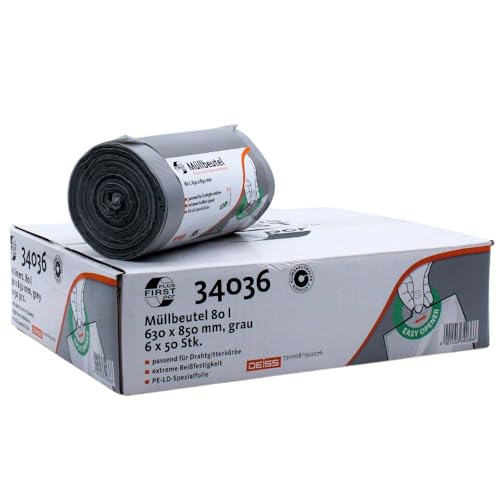6x DEISS First Plus Pcr Müllsäcke 80 Liter, 34043 - Rolle / 80 Liter | Rolle (50 Stück) von DEISS - SUND Group