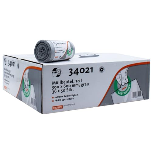 DEISS First Plus Pcr Müllbeutel 30 Liter, 34021 - Rolle / 30 Liter | Rolle (50 Stück) von DEISS