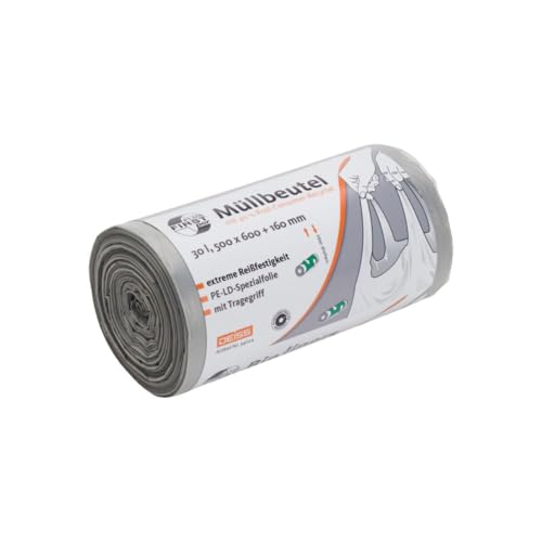 DEISS First Plus Pcr Müllbeutel 30 Liter, 34044 mit Tragegriff - Rolle | Rolle (50 Stück) von DEISS