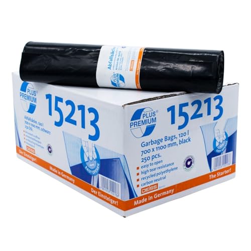 DEISS Premium Plus® Abfallsäcke Typ 60, 15213, 120 Liter schwarz - Karton / 120 Liter | Karton (10 Rollen) von DEISS