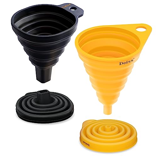 Deiss PRO Silikon Falttrichter Set - Trichter für die Küche - runde & quadratische faltbare Trichter - lebensmittelecht, spülmaschinenfest - 2 Stück Schwarz, Gelb Deiss PRO Silikon Falttrichter Set - Trichter für die Küche - runde & quadratische faltbare Trichter - lebensmittelecht, spülmaschinenfest - 2 Stück Schwarz, Gelb von Deiss