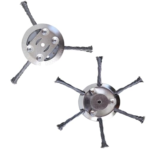 2 Stück Nylon-Trimmerkopf Mit Stahldraht, Wildkrautbürste 5.5mm Bohrung, Unkrautbürste für Akku Rasentrimmer, Drahtbürste Mit Kegelform Entfernt Mühelos Unkraut Und Moos(3 knives and 6 knives) von DEJIN