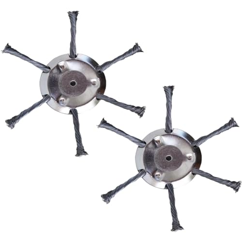 2 Stück Nylon-Trimmerkopf Mit Stahldraht, Wildkrautbürste 5.5mm Bohrung, Unkrautbürste für Akku Rasentrimmer, Drahtbürste Mit Kegelform Entfernt Mühelos Unkraut Und Moos(6 knives) von DEJIN