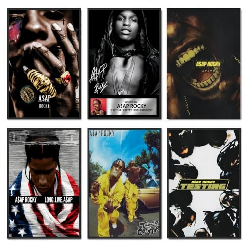 DEJIN Asap Rocky-Poster (6er-Set) Albumcover-Leinwand-Musikposter für Schlafzimmer, Wohnzimmer, Flur, Küche, Büro, Wandkunst, Dekoration, 20 x 30 cm, ungerahmt, Stil 2 von DEJIN