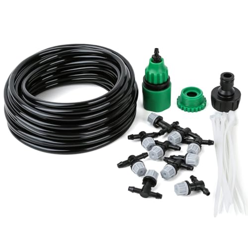 DEJIN 4/7 mm Tropfbewässerungsset, Automatisches Wassernebel-Kühlsystem, Schlauchsprinkler, Boden, Landschaftsbau, Blumengarten, Hinterhof, Terrasse, 10 M Mikrobewässerungsset(Gray Spray) von DEJIN