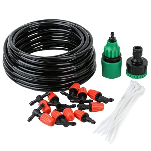 DEJIN 4/7 mm Tropfbewässerungsset, Automatisches Wassernebel-Kühlsystem, Schlauchsprinkler, Boden, Landschaftsbau, Blumengarten, Hinterhof, Terrasse, 10 M Mikrobewässerungsset(Orange Spray) von DEJIN