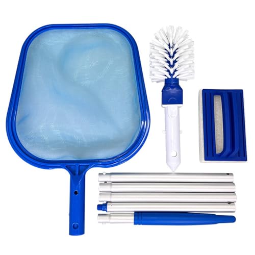 DEJIN Feinmaschiges Pool-Skimmernetz 29 X 23 cm – 4-in-1-Pool-Reinigungsset – Oberflächenskimmernetz, Bürstenstange, Reinigungsschwamm Und Handbürste – Poolzubehör von DEJIN