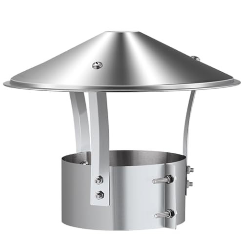 Edelstahl-Kegelkappe, Anschraubbare Schornsteinabdeckung, Verstellbare Klemme, Universelle Dachkappe, Regenhut for Kaminrohre, Regenschutz for Außenabzüge(90mm) von DEJIN
