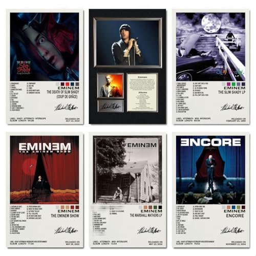 Eminem Poster (6er-Set) Rapper-Albumcover, signierte limitierte Auflage, Poster, Leinwand, Musikposter für Schlafzimmer, Wandkunst, Dekor-Poster und Drucke, 20 x 30 cm, Stil 6 von DEJIN