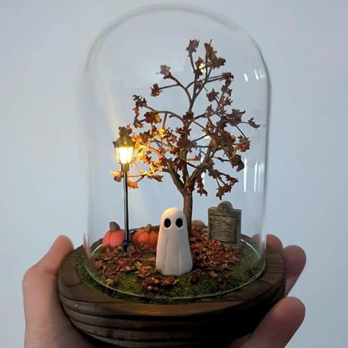 Geisterterrarium Handgemachtes Herbst Halloween Gruseliges Kürbis Licht, Halloween Dekorationen leuchten Geist in Glas Glocke Niedlicher Geist mit Licht für Haus und Urlaub Dekorationen (Klassisch) von DEJIN