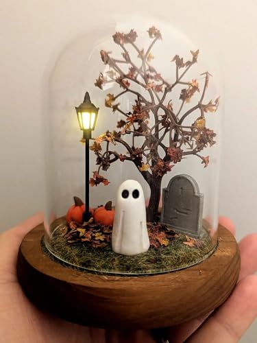Geisterterrarium Handgemachtes Herbst Halloween Gruseliges Kürbis Licht, Halloween Dekorationen leuchten Geist in Glas Glocke Niedlicher Geist mit Licht für Haus und Urlaub Dekorationen (Paar) von DEJIN