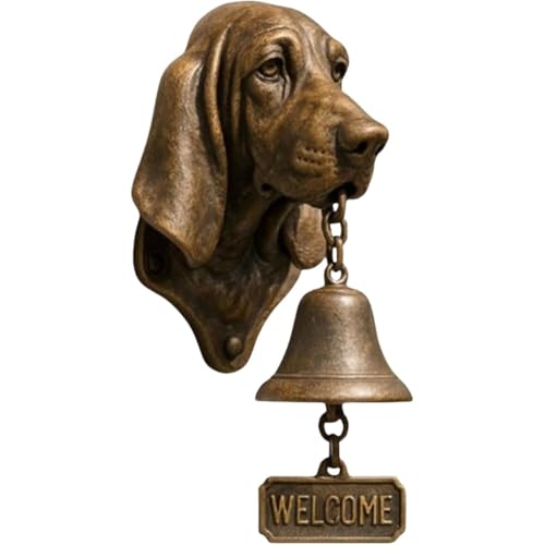 Hund Willkommen Türklingel, Kunstharz Außen Bauernhaus Vintage Türglocke für Haustür,Hundekopf Kopfform Dekoration Hängende Wandmontage Abendessen Glocken(Basset Hound) von DEJIN