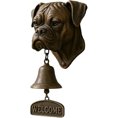 Hund Willkommen Türklingel, Kunstharz Außen Bauernhaus Vintage Türglocke für Haustür,Hundekopf Kopfform Dekoration Hängende Wandmontage Abendessen Glocken(Boxer) von DEJIN