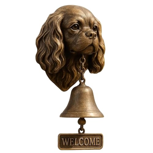 Hund Willkommen Türklingel, Kunstharz Außen Bauernhaus Vintage Türglocke für Haustür,Hundekopf Kopfform Dekoration Hängende Wandmontage Abendessen Glocken(Charles) von DEJIN